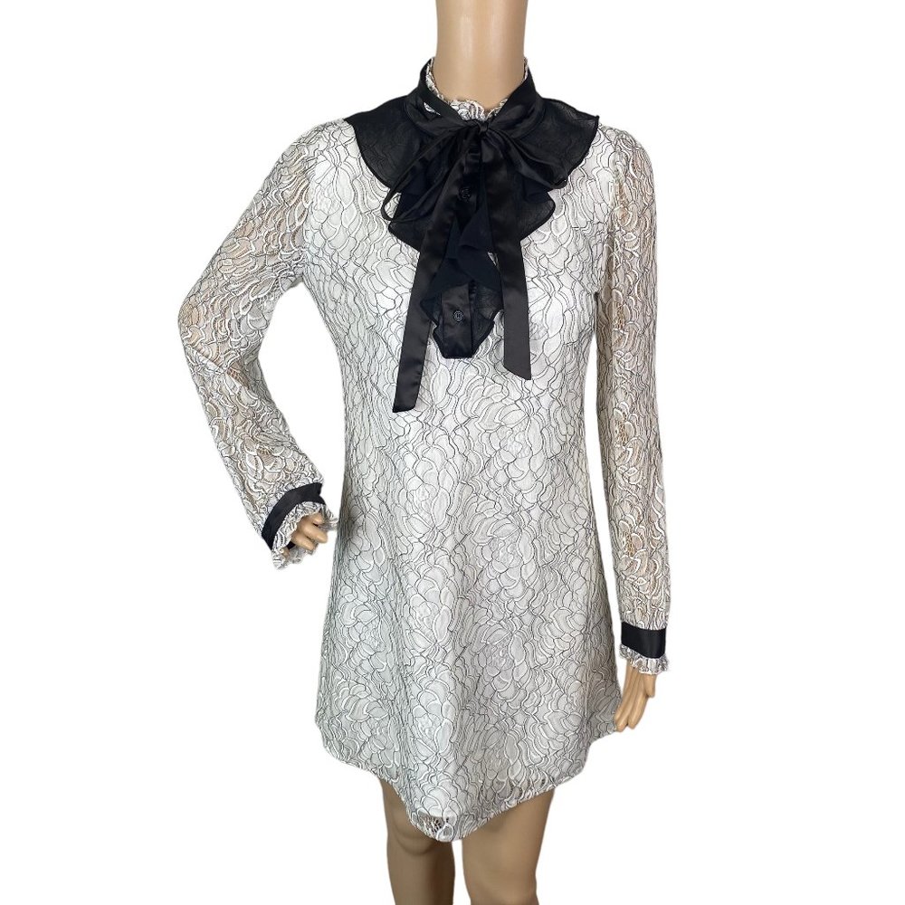 Elegant Lace Dress with Black Accents